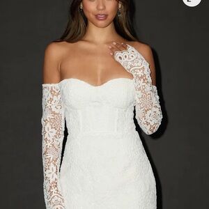 Lulu's White Strapless Lace Dress